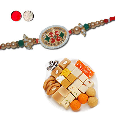 "AMERICAN DIAMOND (AD) RAKHIS -AD 4290 A, 500gms of Assorted Sweets - Click here to View more details about this Product